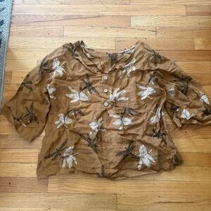 Viola Borghi Dragon Fly Print Linen Top Size Medium